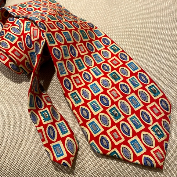CHRISTIAN DIOR MONSIEUR vintage silk neck tie cravatte geometric design - Picture 1 of 10